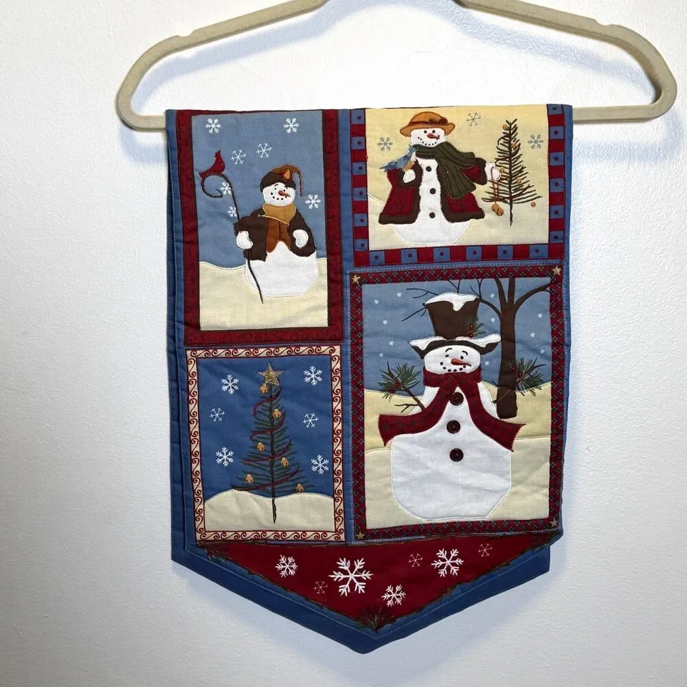 St Nicholas Square Snowman Christmas Table Runner 36x14 Applique Cotton
